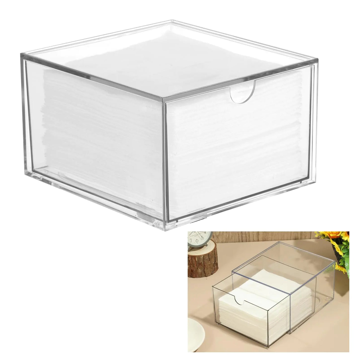 Disposable Face Towel Holder Face Towel Storage Box Bin Stackable Clear Makeup Organizer with Drawer for Clean Skin Club Face XL Towels Holder for Vanity Bathroom and Makeup Organization
