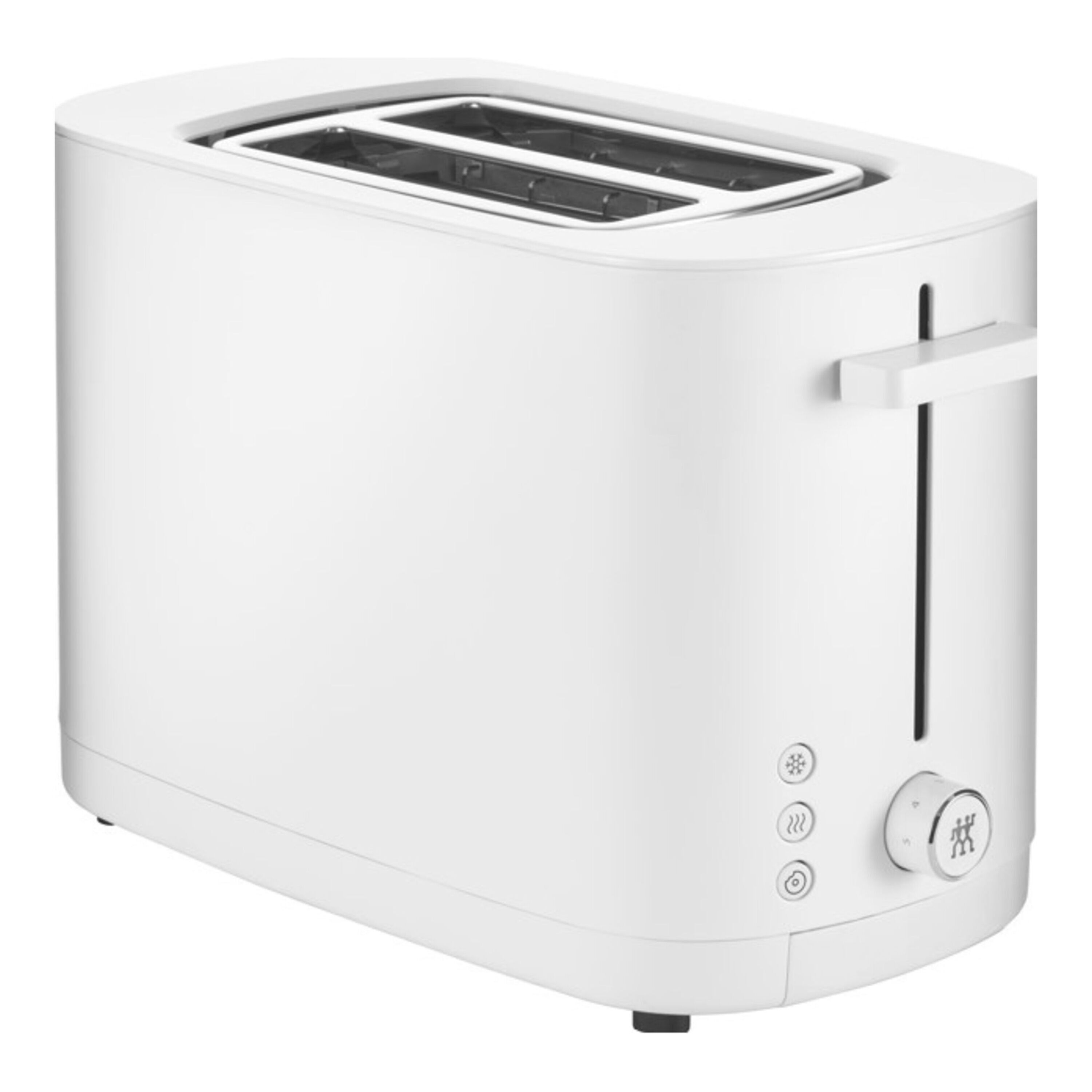 White toaster with black interior on a white background
