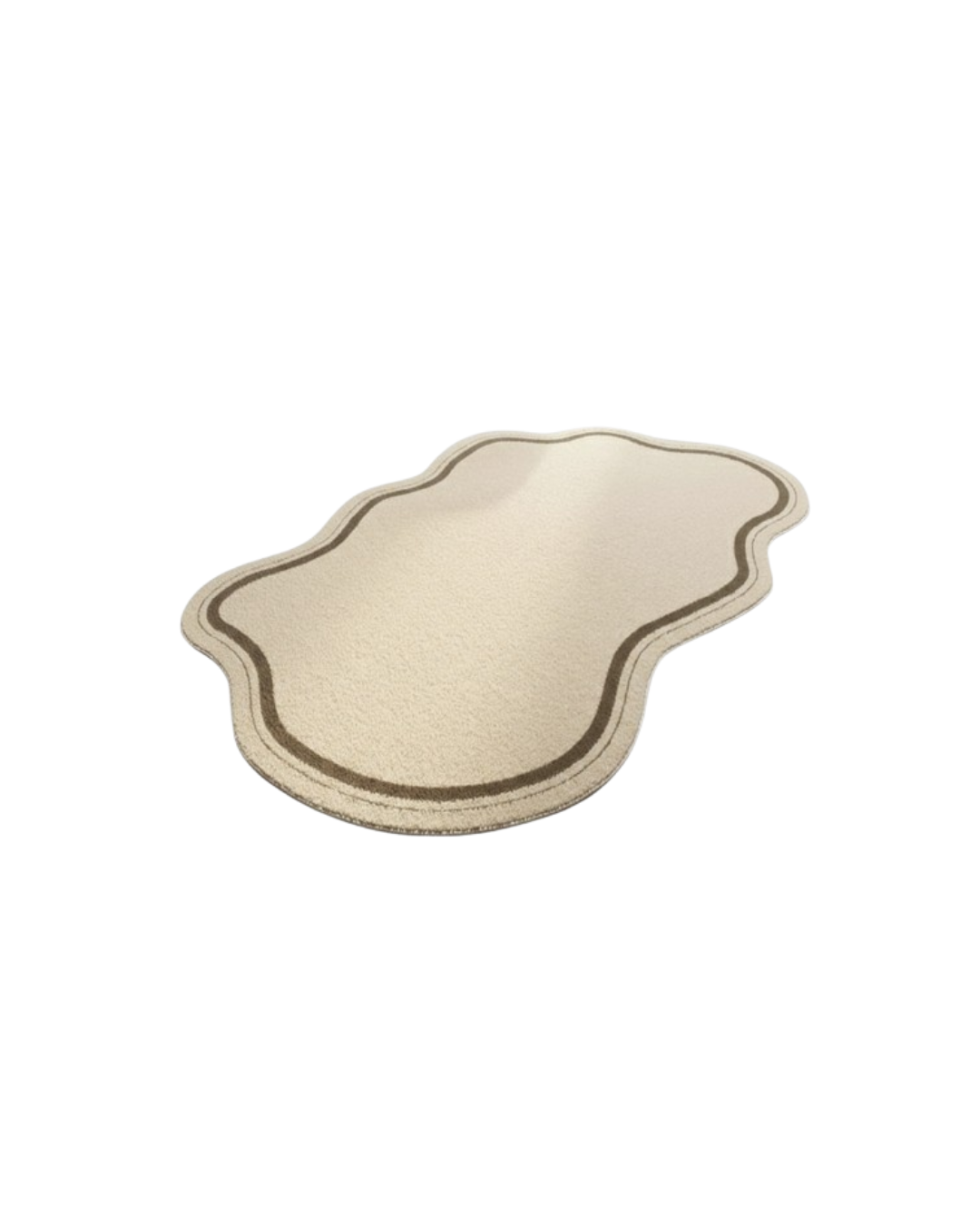 Beige bath mat with brown border on a white background