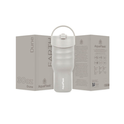 AquaFlask Earth Collection 30oz Insulated Stainless Steel Tumbler with Handle – Hot 12H / Cold 24H, Leak-Proof & Durable