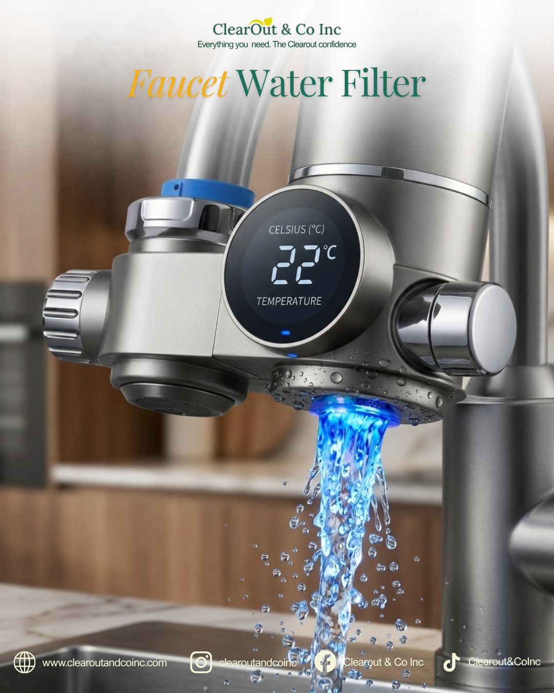 Faucet Water Filter with LED Display Reduces Lead Chlorine Heavy Metals Sink Water Purifier