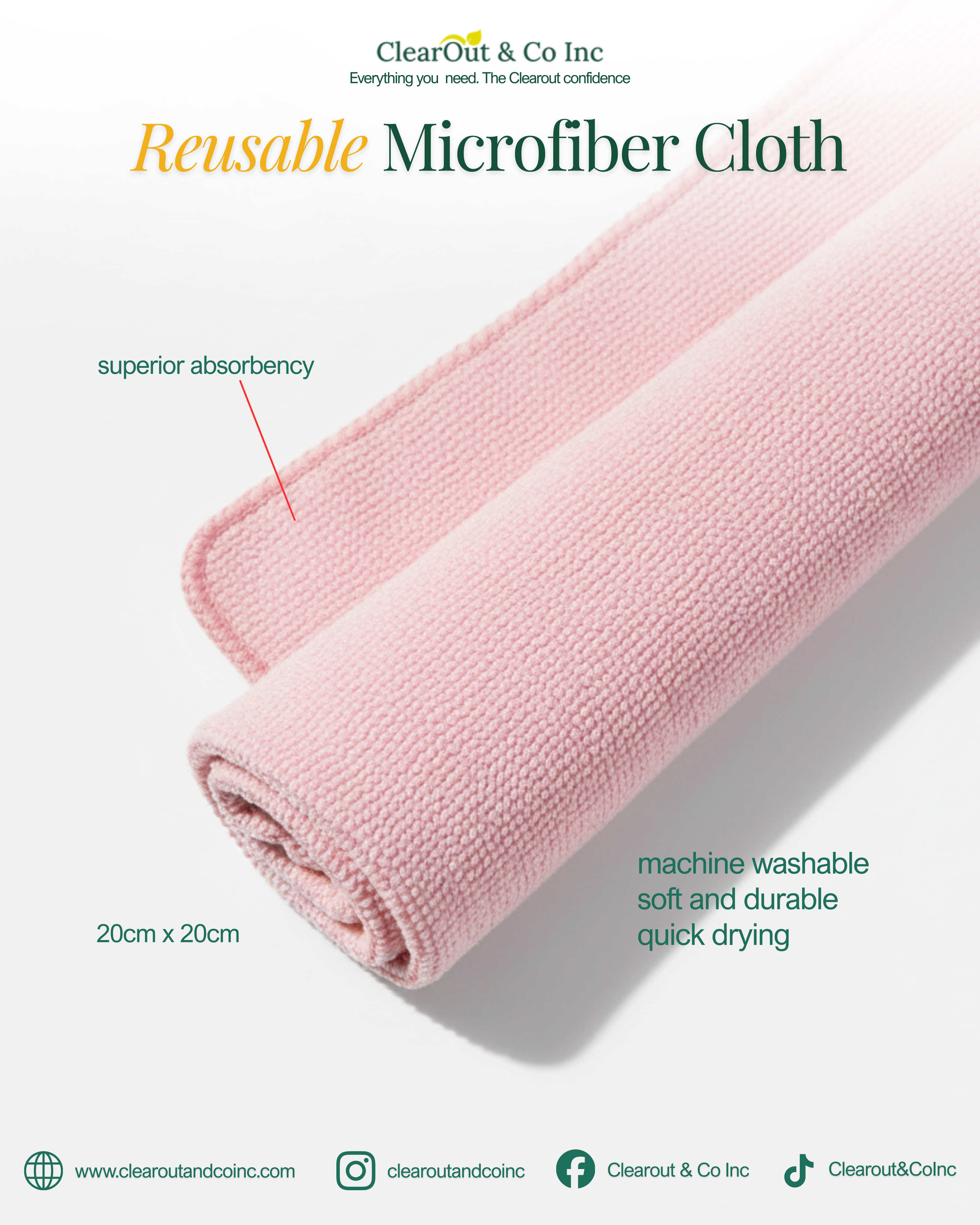 Reusable Microfiber Cleaning Wipes - 20 Pack Machine Washable Kitchen Towels