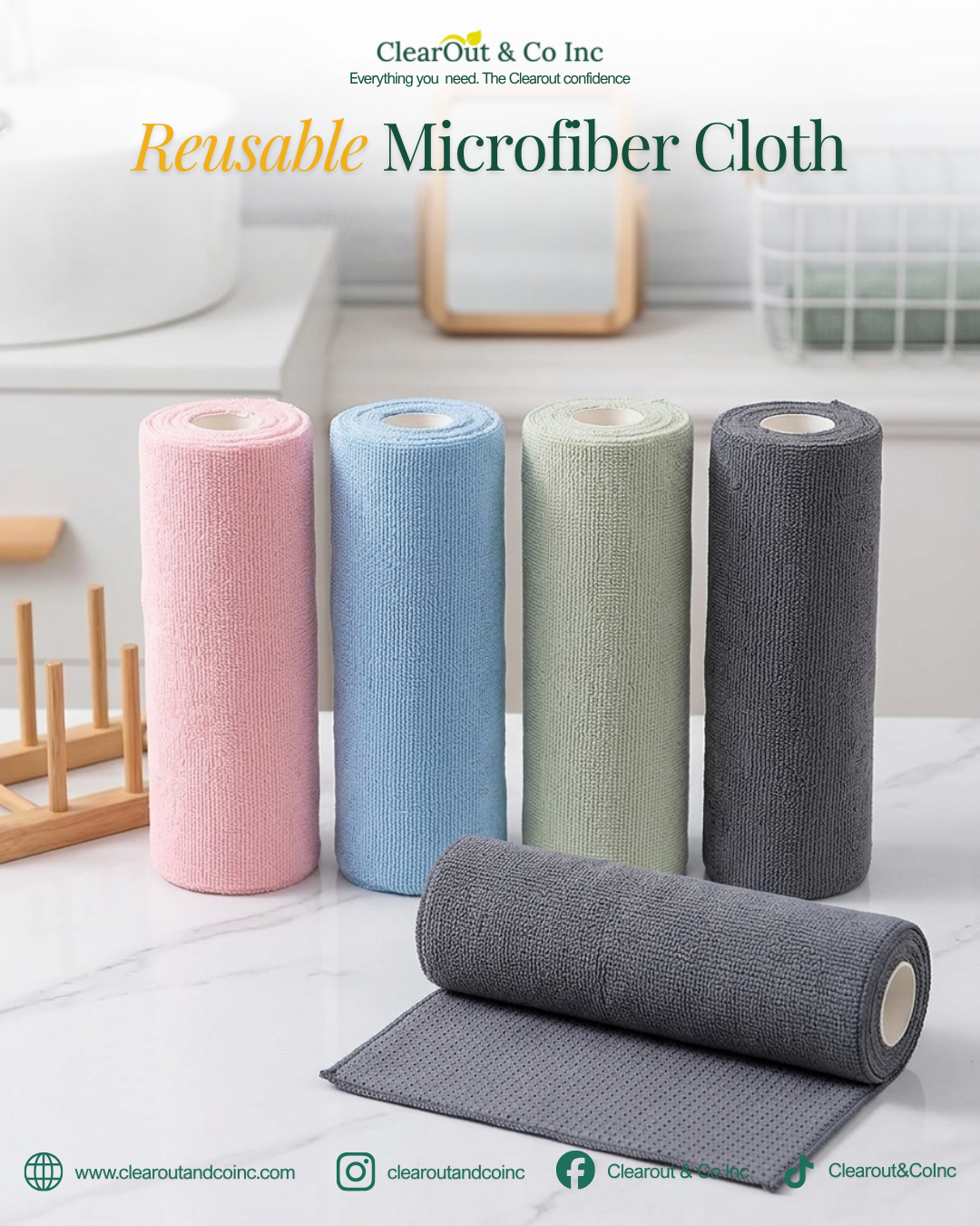 Reusable Microfiber Cleaning Wipes - 20 Pack Machine Washable Kitchen Towels