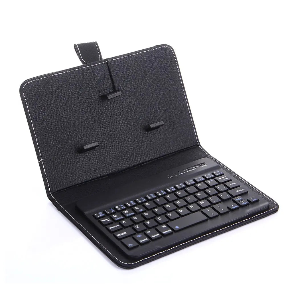 Black keyboard case with built-in keyboard on a white background