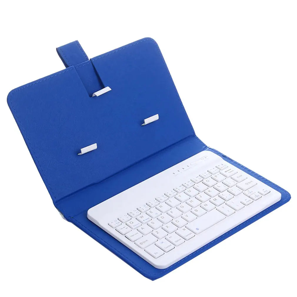 Blue keyboard cover with a white keyboard inside on a white background