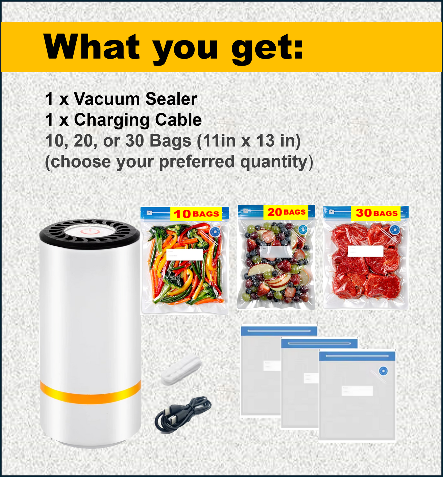 Wireless Portable Vacuum Sealer Machine for Food Storage – Compact Handheld Sealer with 5/10/20/30 Reusable Bags, Powerful Meal Saver & Freshness Preserver