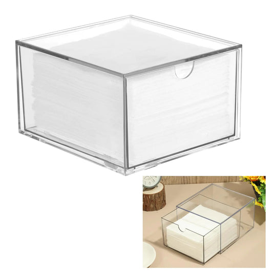 Disposable Face Towel Holder Face Towel Storage Box Bin Stackable Clear Makeup Organizer with Drawer for Clean Skin Club Face XL Towels Holder for Vanity Bathroom and Makeup Organization