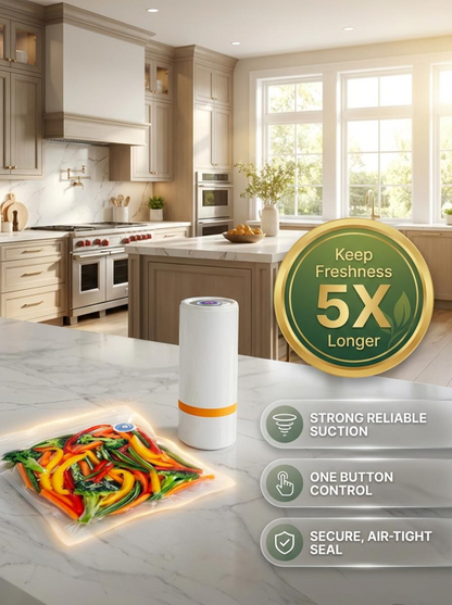 Wireless Portable Vacuum Sealer Machine for Food Storage – Compact Handheld Sealer with 5/10/20/30 Reusable Bags, Powerful Meal Saver & Freshness Preserver