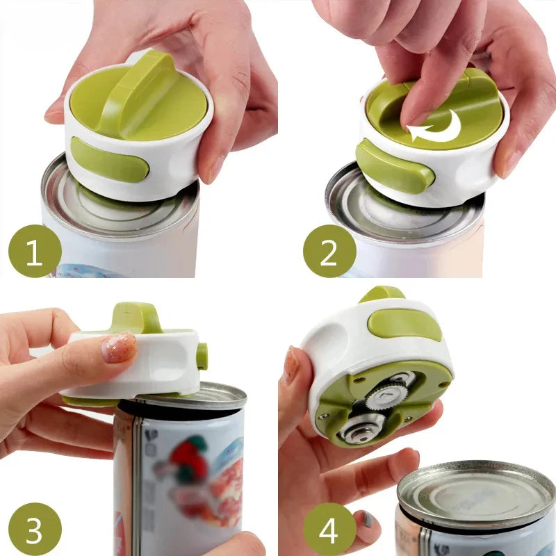 Portable Can Opener - Stainless Steel Manual Rotary Bottle Opener Kitchen Tool