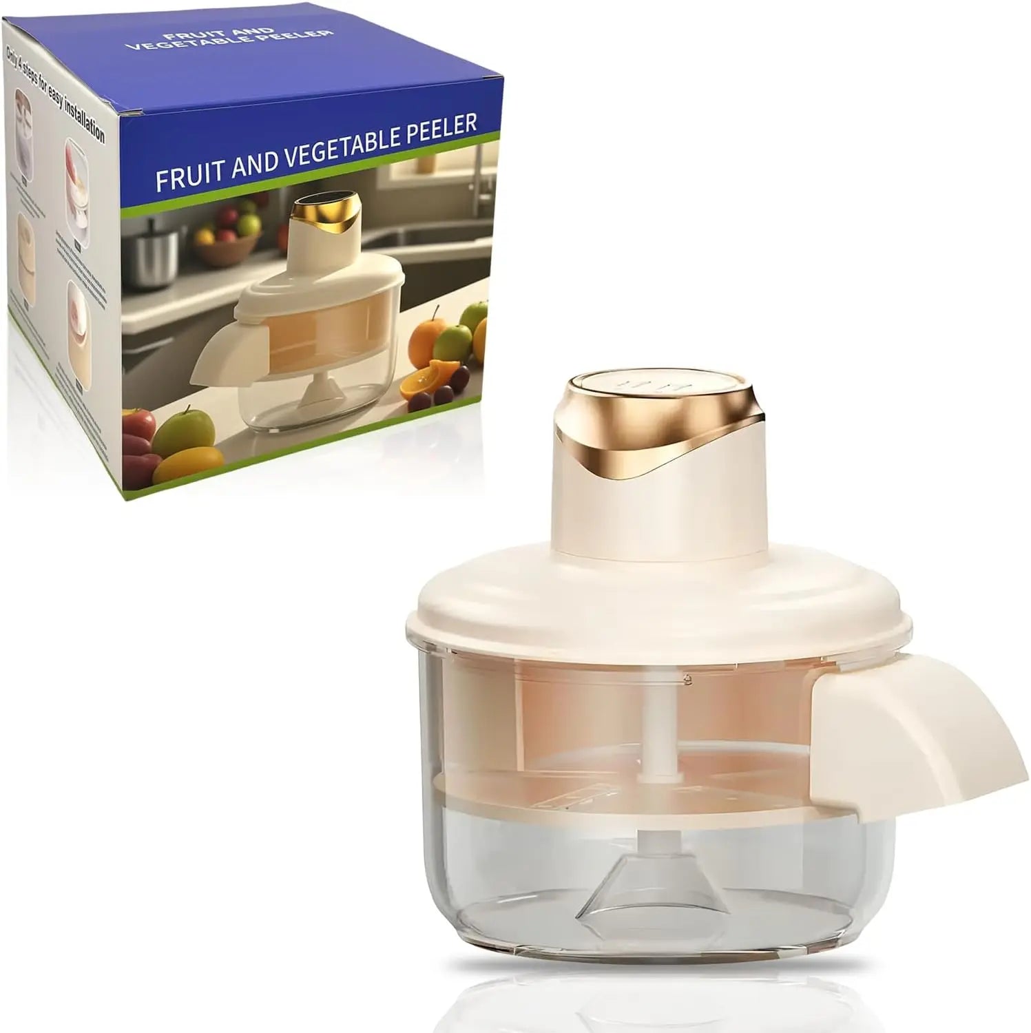 Fruit and vegetable peeler with packaging in the background