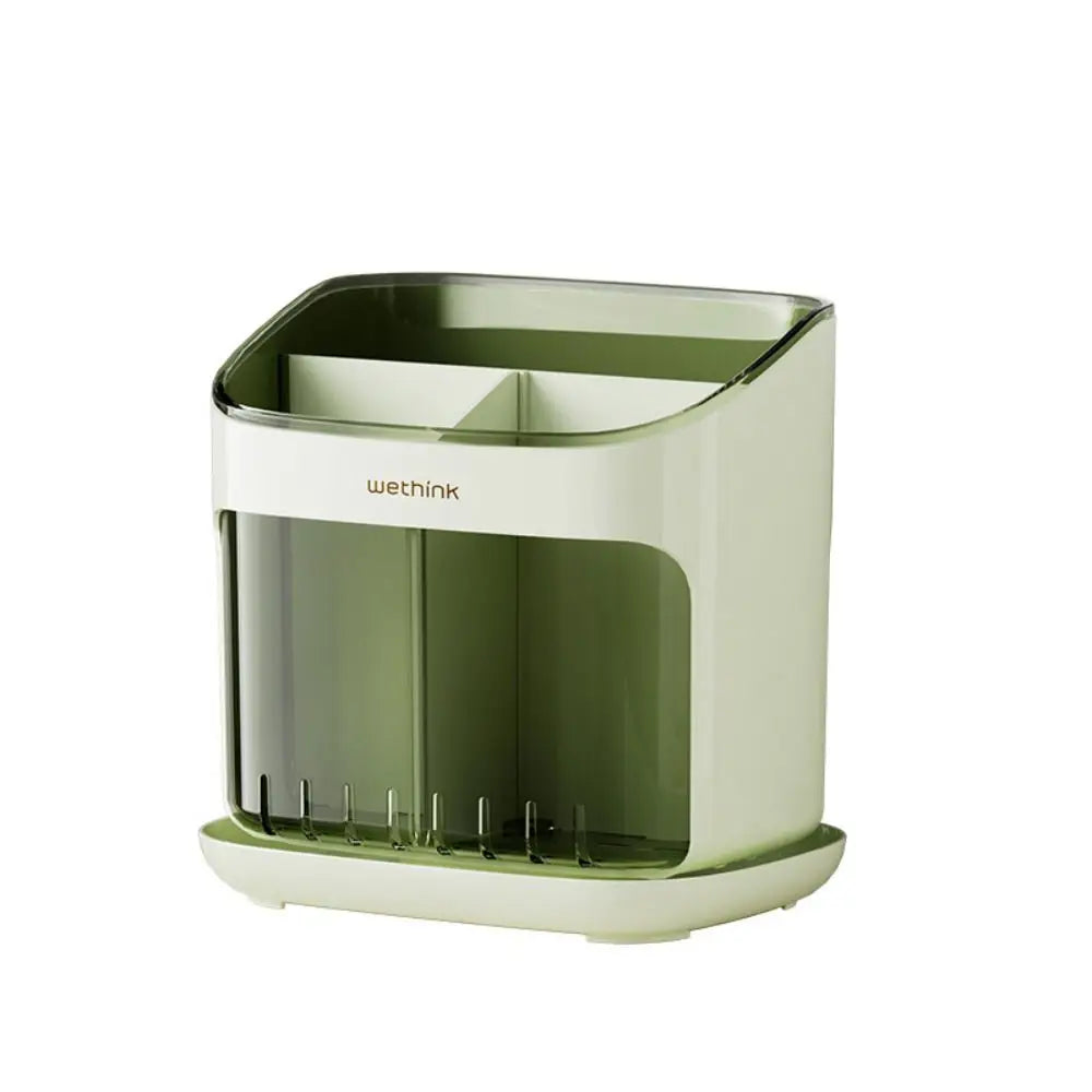 Green and beige desk organizer with 'wethink' branding on a white background