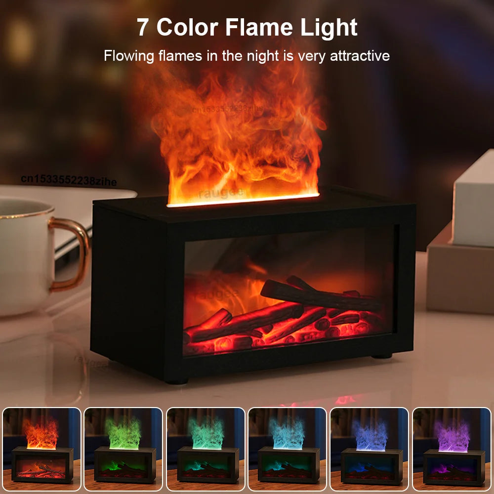 7 color flame light with flowing flames on a table.