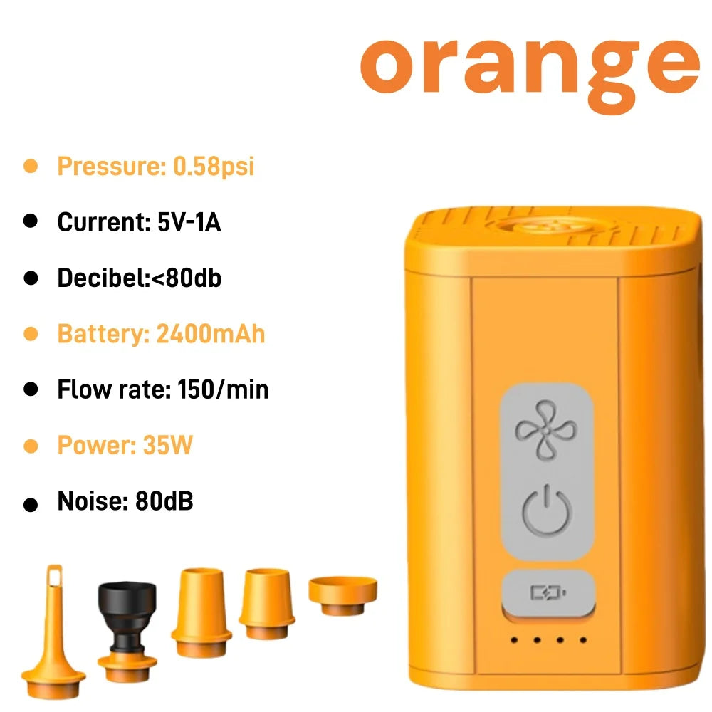 Orange electronic device with specifications listed on a white background