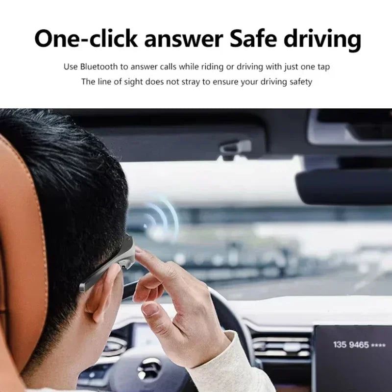 Person using a Bluetooth device in a car with text about safe driving.
