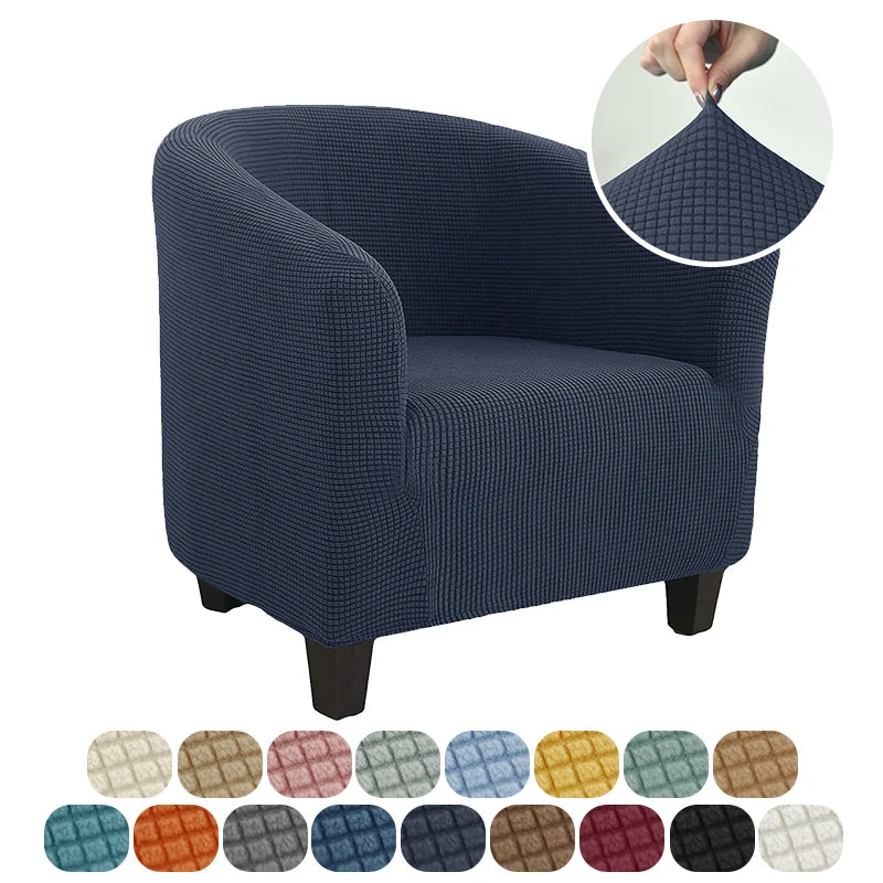 Navy blue chair cover with texture detail on a white background