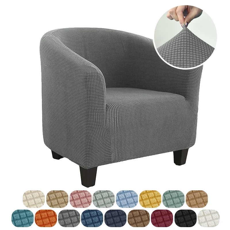 Gray armchair with a close-up of the fabric texture and color swatches below.
