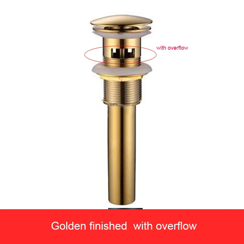 Gold-plated sink drain with overflow on a white background