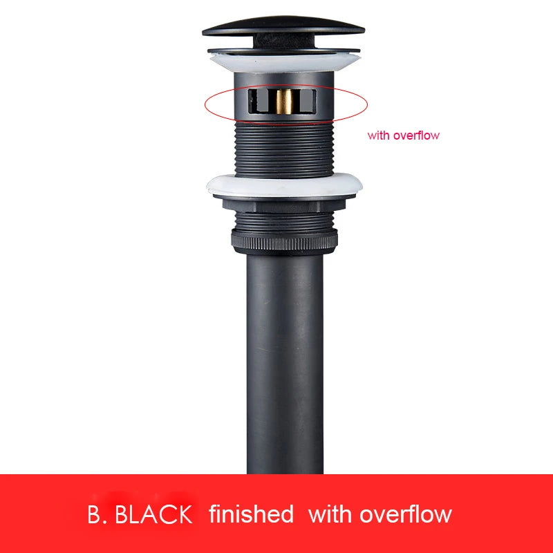 Black bathroom drain with overflow on a white background