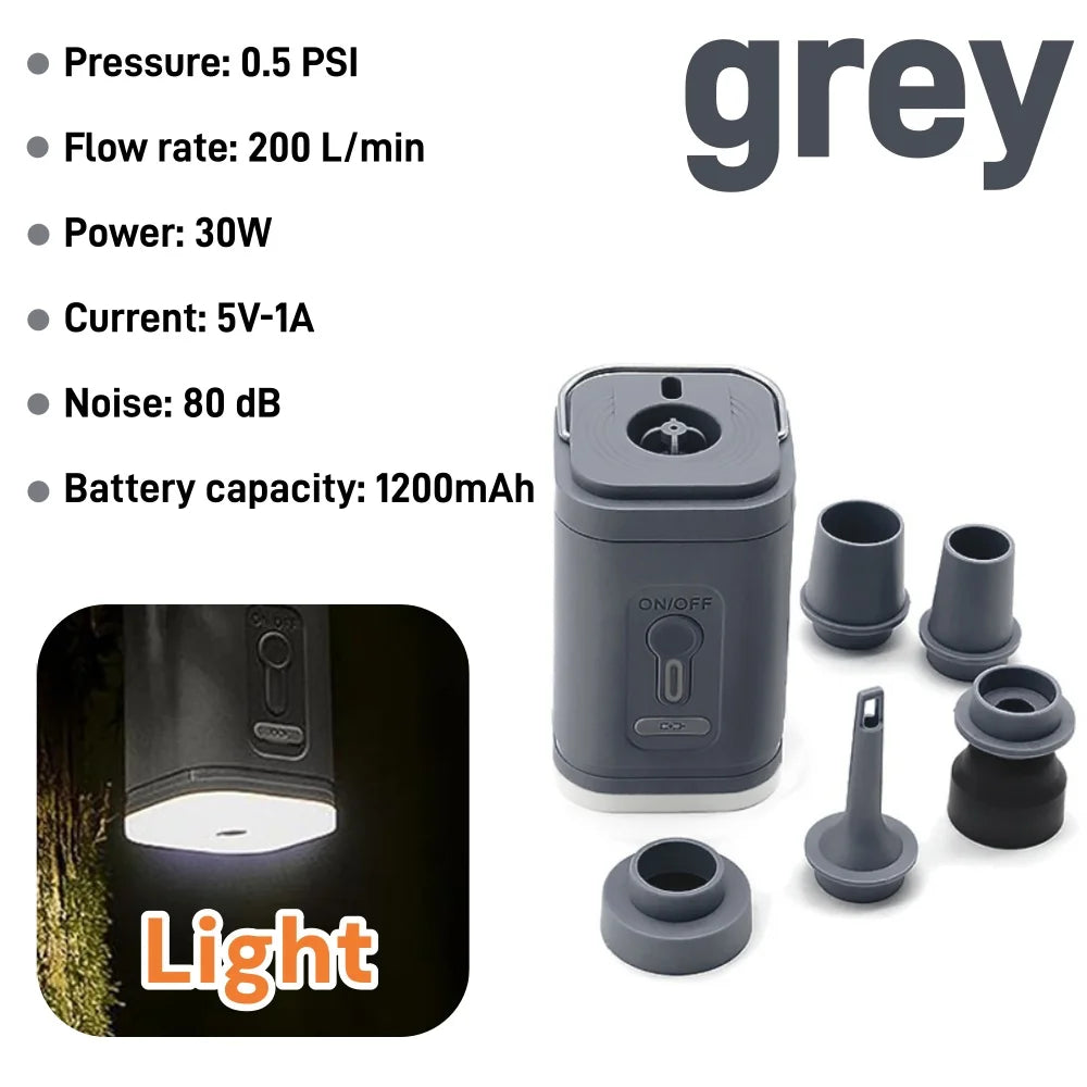 Gray handheld device with attachments and specifications on a white background