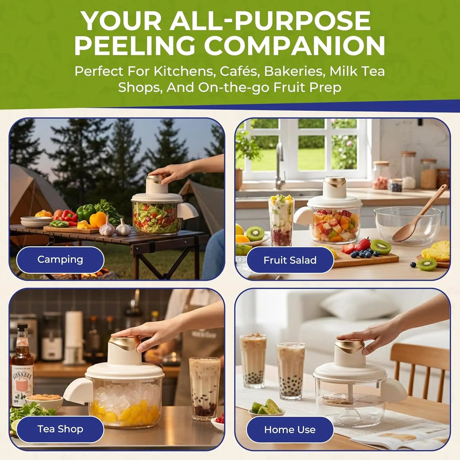 Product being used in various settings with text highlighting its versatility.