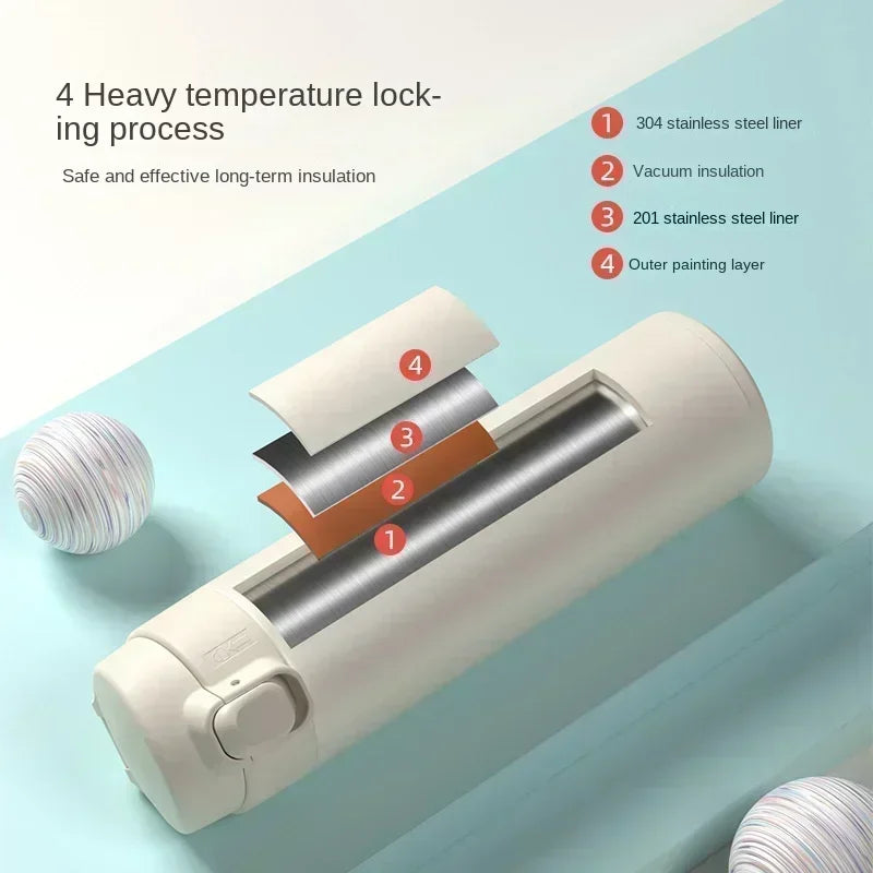 Insulated container with temperature lock process details on a light blue background