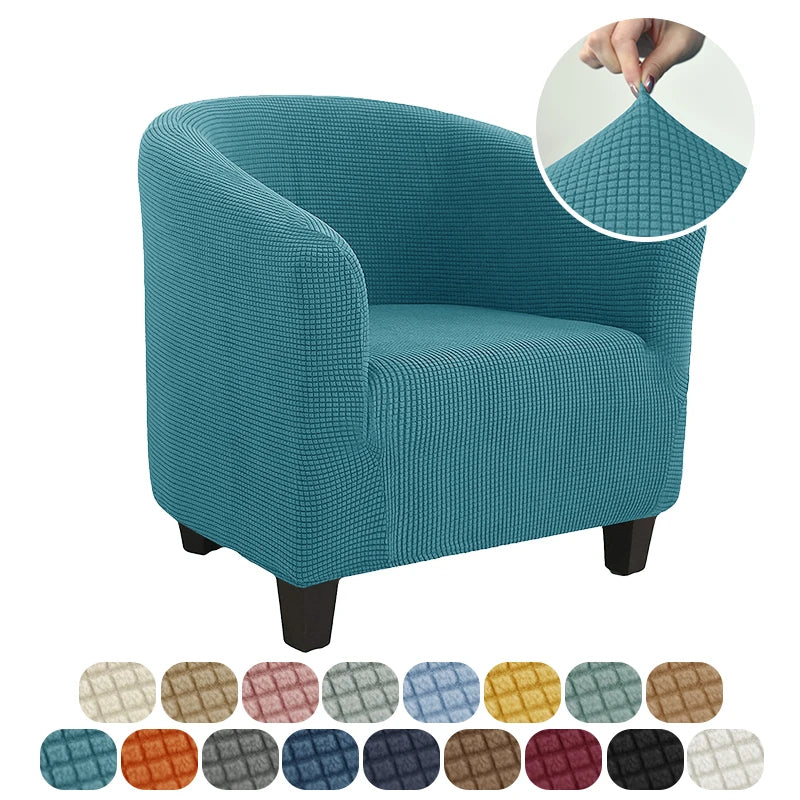 Teal armchair with a close-up of a fabric swatch and color options below.