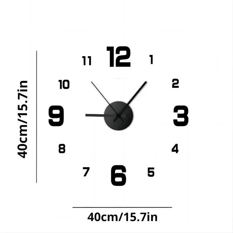 Black wall clock with measurements on a white background