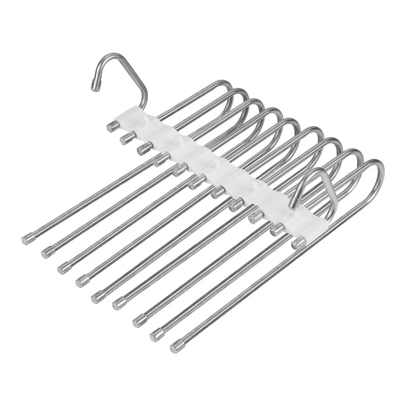 Metal hanger with multiple hooks on a white background