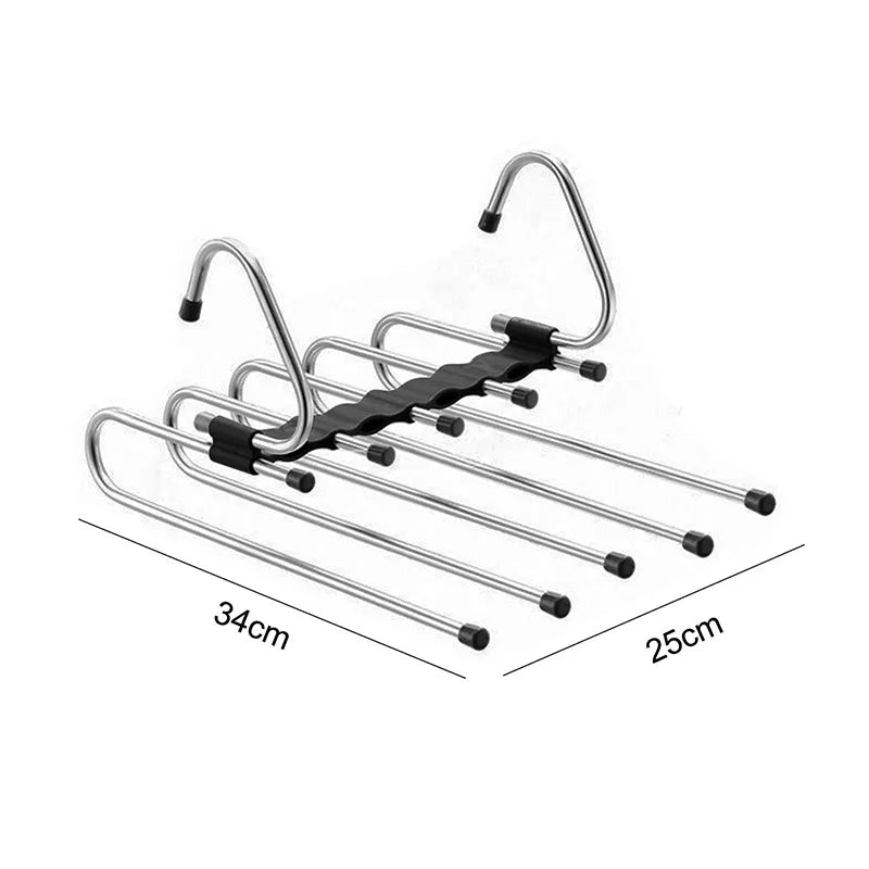 Metal hanger with adjustable clips on a white background