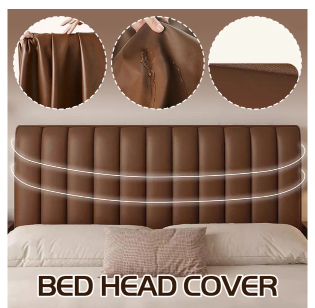 Brown bed head cover with close-up details on a neutral background