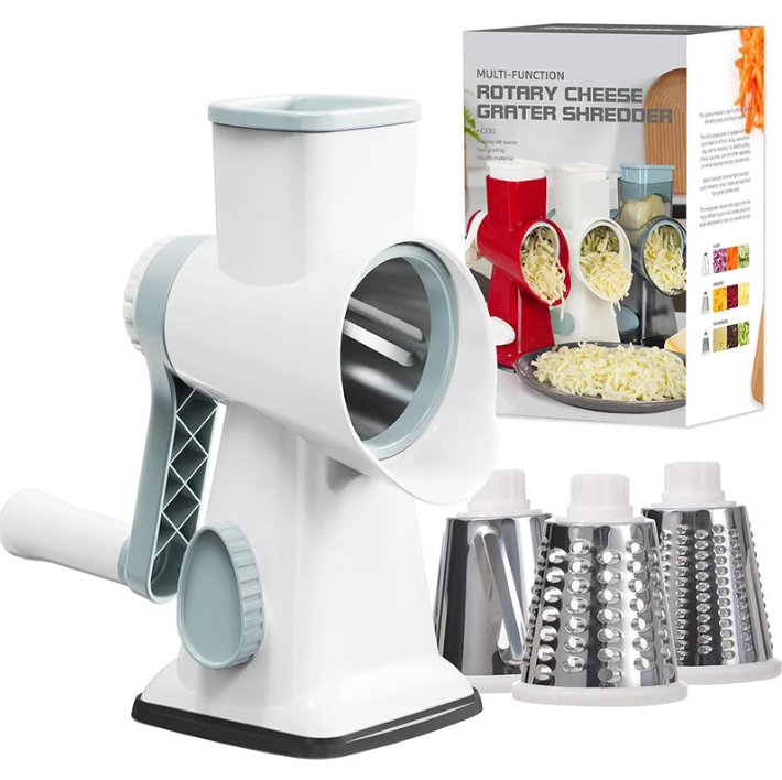 3-in-1 Rotary Cheese Grater - Versatile Manual Vegetable Slicer and Nut Grinder