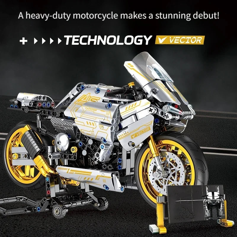 Platinum Motorcycle Set with Mechanical Transmission and Movable Piston Desktop Display