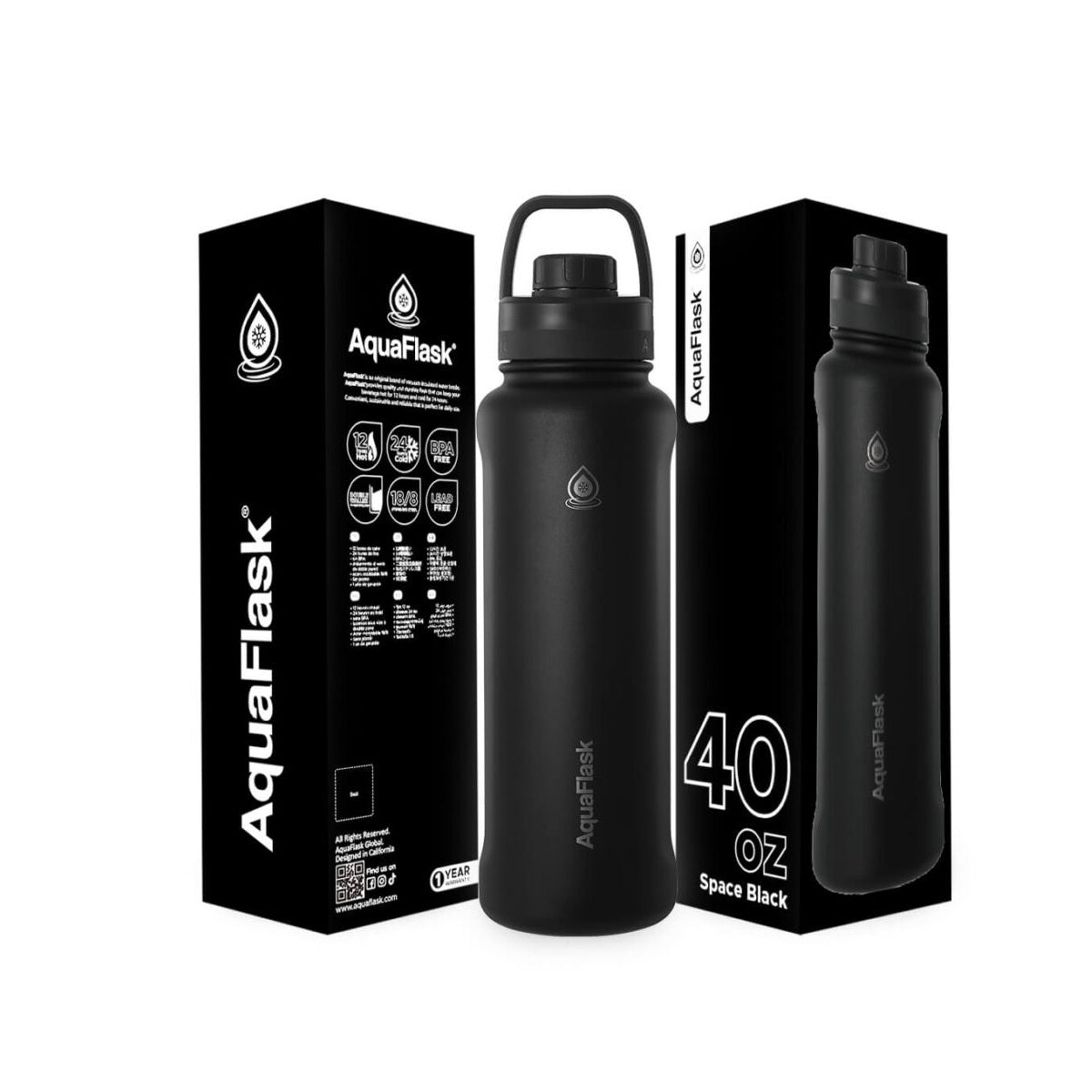 AquaFlask 1080ml (40oz) Stainless Steel Water Bottle with Sports Lid – Hot & Cold, Leakproof, BPA-Free