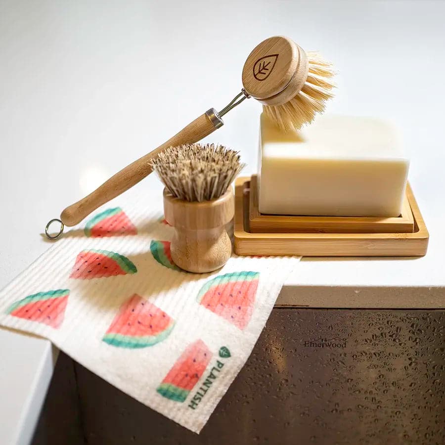 Zero Waste Kitchen Brush Set Eco-Friendly Sisal Dish Brush with Replacement Head and Pot Scrubber
