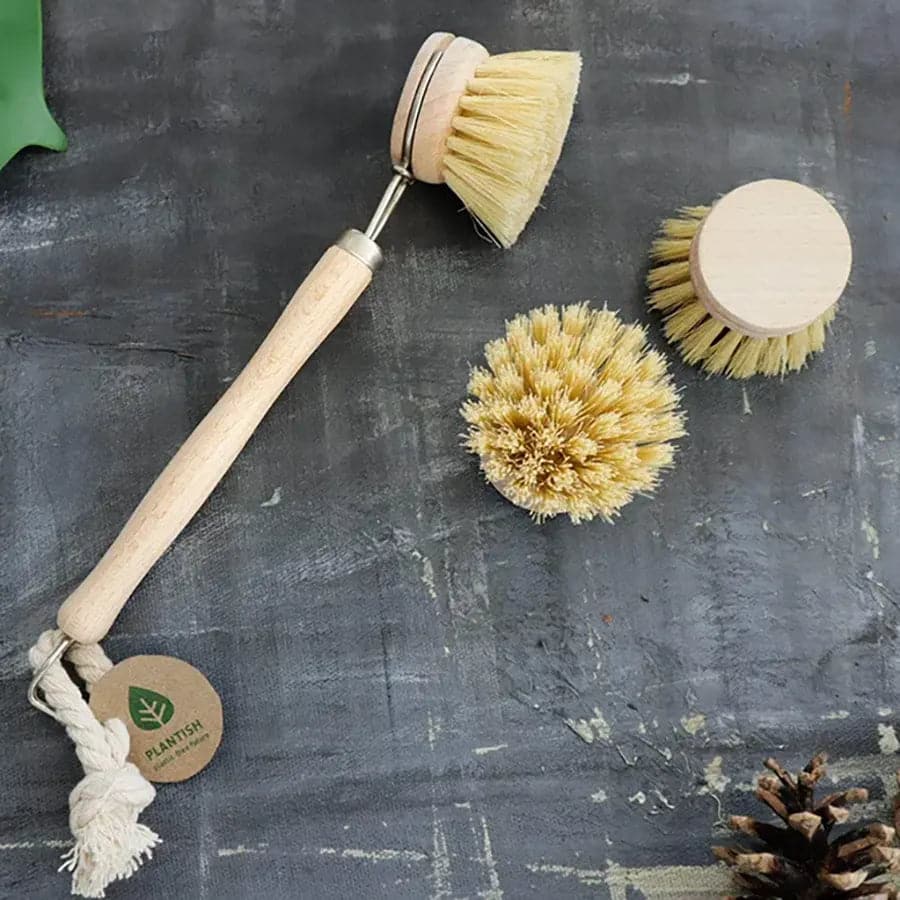 Zero Waste Kitchen Brush Set Eco-Friendly Sisal Dish Brush with Replacement Head and Pot Scrubber